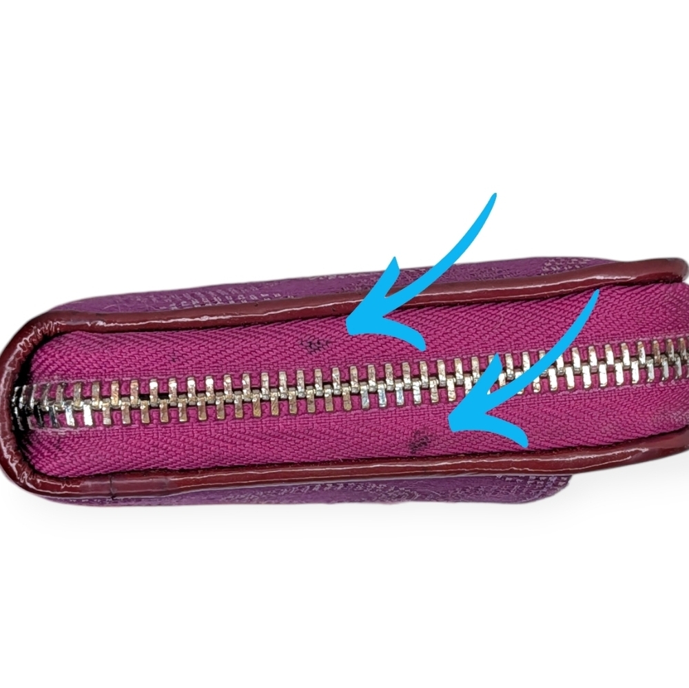 Coach Ashley Op Art Dotted Signature C Zip Around Accordion Wallet Purple Satin - Picture 8 of 16
